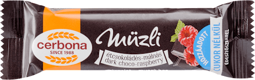 Étcsokoládés-málnás müzliszelet, hozzáadott cukor nélkül Cerbona