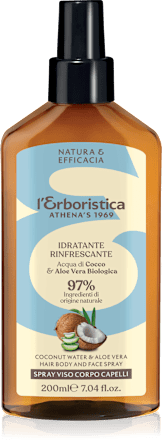 Spray idratante rinfrescante all'acqua di cocco con aloe vera biologica L'ERBORISTICA