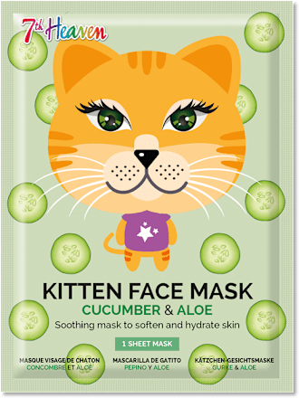 Detská textilná pleťová maska Kitten Cucumber & Aloe 7th Heaven