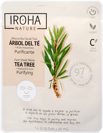 Čistiaca textilná pleťová maska Tea Tree + Hyaluronic Acid IROHA nature