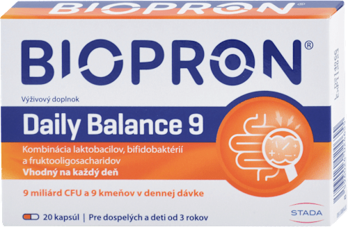 Kapsuly s laktobacilmi, bifidobaktériami a fruktooligosacharidmi Daily Balance 9 BIOPRON