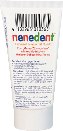 Zahnpasta Kinder mit Fluorid, 2-6 Jahre nenedent