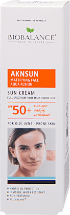 Hidratáló és mattító fényvédő arckrém SPF50+ BIOBALANCE