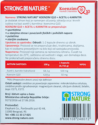 Koenzim Q10 + Acetil-L-karnitin  STRONG NATURE