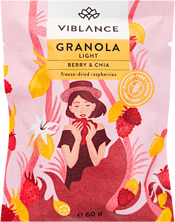 Light granola Berry & Chia, málnával és chiamaggal, kis kiszerelés Viblance