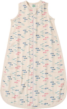 Schlafsack aus Musselin 0,5 TOG mit Fisch-Muster, beige, 80 cm ALANA