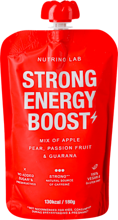 STRONG ENERGY BOOST voćna kaša - jabuka, kruška i marakuja sa dodatkom guarana praha Nutrino Lab