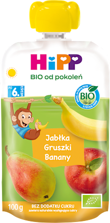 Mus Jabłka-Gruszki-Banany BIO, po 6. miesiącu  HiPP