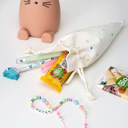 Baumwoll Schultüte mit Punkten, bestickt, natur (17x30 cm) Vito & Joe