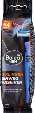 Eldobható borotva 3-pengés, aloevera- és E-vitamin-tartalmú krémezőcsíkkal Balea MEN