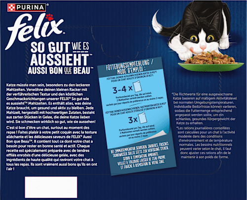 Nassfutter Katze, gemischte Vielfalt mit Gemüse in Gelee, Multipack (24x85g) Felix