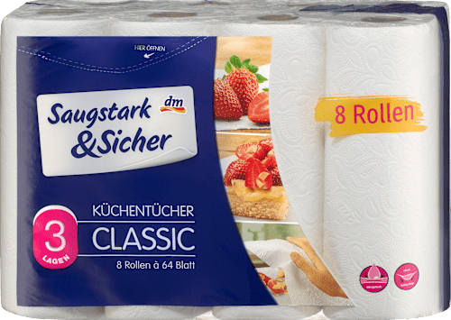 Küchentücher Classic 3-lagig (8x64 Blatt) Saugstark&Sicher