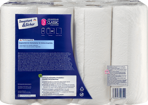 Küchentücher Classic 3-lagig (8x64 Blatt) Saugstark&Sicher