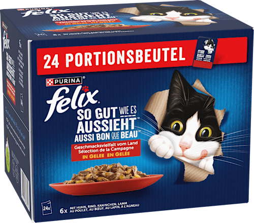 Nassfutter Katze, Geschmacksvielfalt vom Land in Gelee,Multipack (24x85 g) Felix
