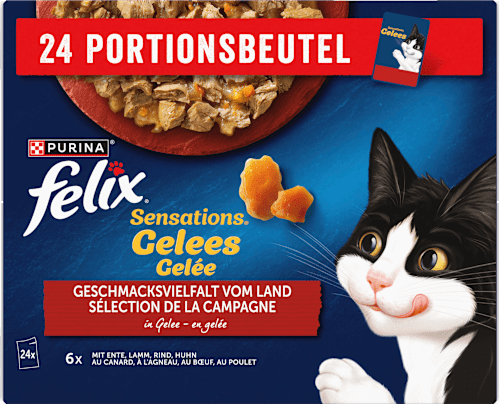 Nassfutter Katze, Sensations Gelée - Geschmacksvielfalt vom Land, Multipack (24x85 g) Felix