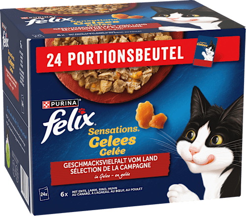 Nassfutter Katze, Sensations Gelée - Geschmacksvielfalt vom Land, Multipack (24x85 g) Felix