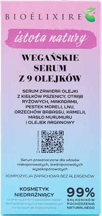 Istota Natury Serum do włosów  z 9 olejków do olejowania, wegańskie, 99% naturalne  Bioelixire