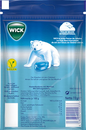 Bonbons Blau mit Menthol zuckerfrei Wick