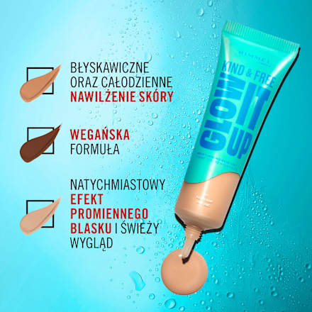 Podkład nawilżający z witaminą E Kind & Free Glow It Up Skin Tint 103 True Ivory RIMMEL LONDON