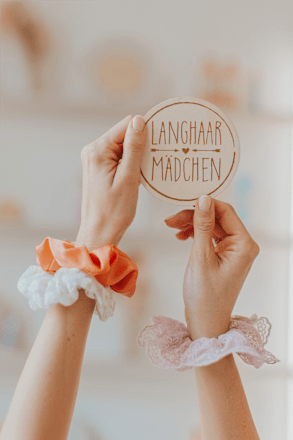 Scrunchies Spitze, weiß/koralle Langhaarmädchen