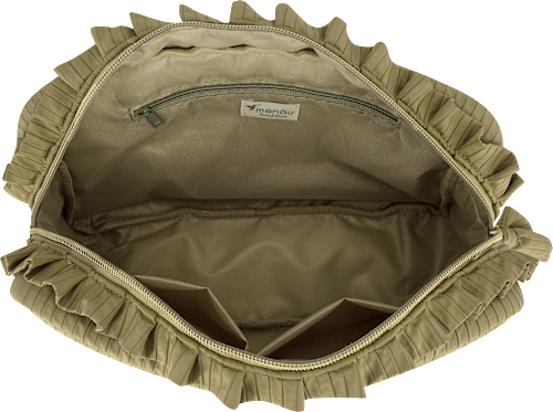 Kulturbeutel olive mit Rüschen manòu