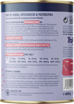 TIERLIEBHABER Hundefutter Nass - 12x 800g Rind Mit Gemüse, 91% Fleischanteil