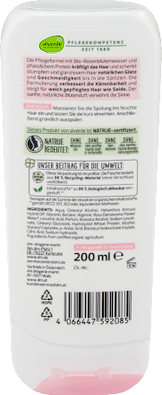 Fényt adó hajbalzsam bio rózsavízzel és növényi proteinnel, fakó, fénytelen hajra alverde NATURKOSMETIK