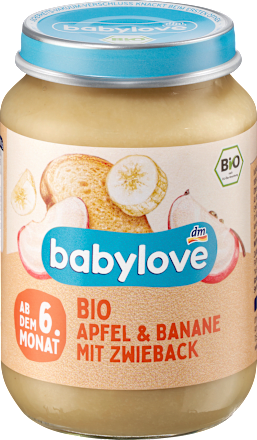 Bio sadni pripravek z jabolki, banano in prepečencem, po dopolnjenem 6. mesecu babylove