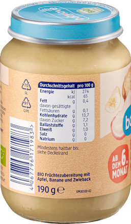 Bio bébidesszert alma és banán kétszersülttel, 6. hónapos kortól babylove