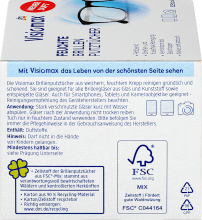 Salviette umidificate per occhiali visiomax