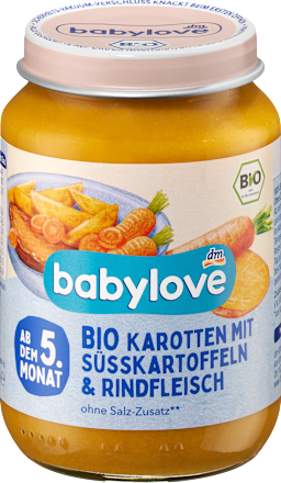 Menü Karotten mit Süßkartoffeln und Rind ab dem 5.Monat babylove