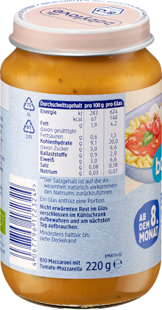 Menü Maccaroni mit Tomate-Mozzarella ab dem 8.Monat babylove