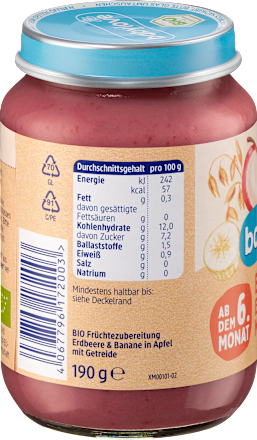 Био бебешка каша мюсли с ябълки, банани и ягоди babylove