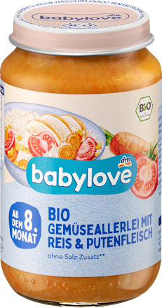 Menü Gemüseallerlei mit Reis & Pute ab dem 8. Monat babylove