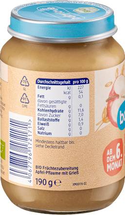 Frucht & Getreide Pflaume in Apfel mit Grieß ab dem 6.Monat babylove