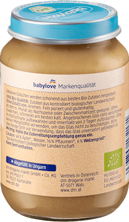 Frucht & Getreide Pflaume in Apfel mit Grieß ab dem 6.Monat babylove