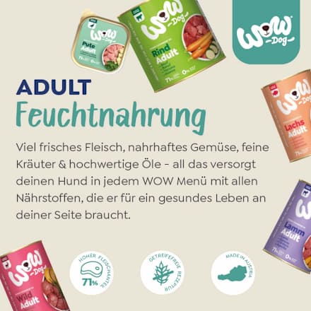 Nassfutter Hund mit Rind, Karotte & Zucchini, Adult  WOW