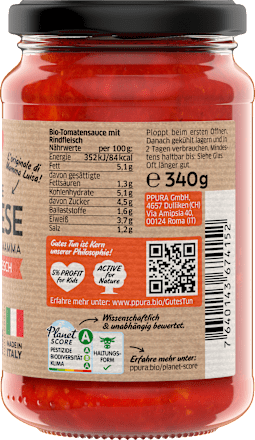 Tomatensauce, Bolognese mit Rindfleisch PPURA