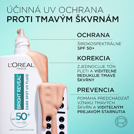 Denný pleťový UV fluid proti tmavým škvrnám Bright Reveal Tinted Glow SPF 50 - Pearl L'ORÉAL PARiS