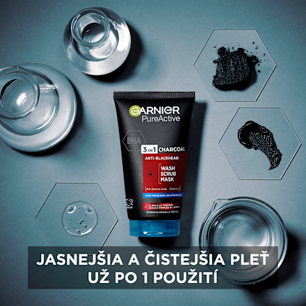 Čistiaci pleťový gél peeling a maska proti čiernym bodkám 3v1 Charcoal GARNIER SKIN NATURALS