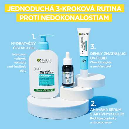 Denný pleťový UV fluid proti nedokonalostiam BHA + Niacinamide SPF 50+ GARNIER PureActive
