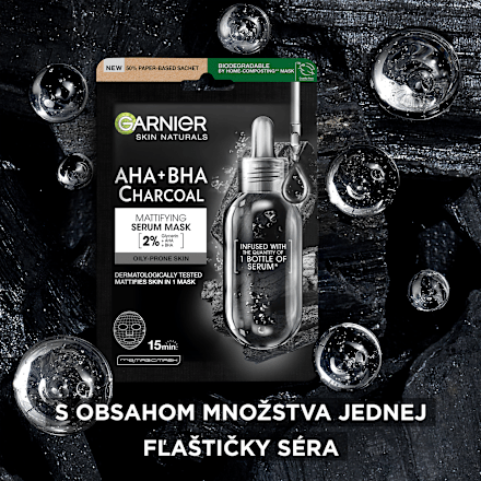 Sťahujúca textilná pleťová maska Pure Charcoal s výťažkom z čiernych rias GARNIER SKIN NATURALS