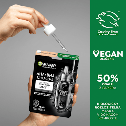 Sťahujúca textilná pleťová maska Pure Charcoal s výťažkom z čiernych rias GARNIER SKIN NATURALS
