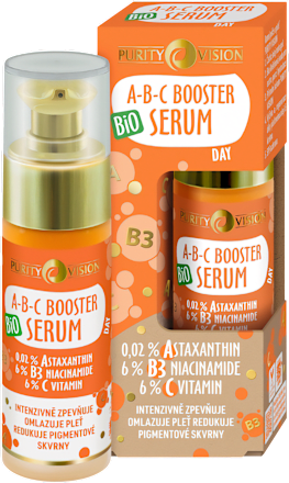 Denné pleťové sérum A-B-C Booster 0,02 % Astaxanthin, 6 % B3 Niacinamide, 6 % C Vitamin  Purity Vision