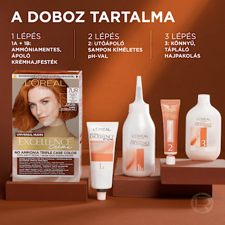 Tartós hajfesték, univerzális réz 7UR L'ORÉAL PARiS EXCELLENCE Creme