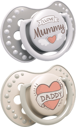 dudlík silikonový I love, 0-3 měsíce LOVI