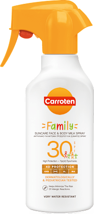 Слънцезащитно спрей-мляко Family за лице и тяло SPF 30 Carroten