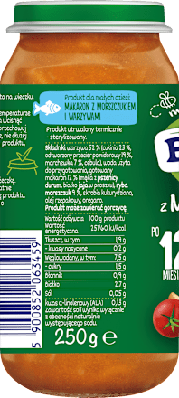 Makaron z morszczukiem i warzywami po 12 miesiącu Bobovita