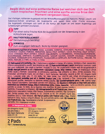 hydrogelové oční polštářky mango & liči, kokos, 1 pár Balea
