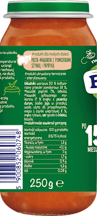 Pasta z pomidorami szynką i papryką po 15 miesiącu Bobovita